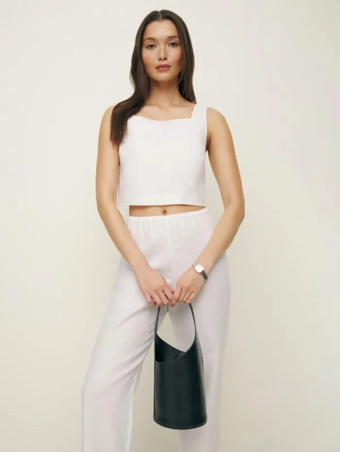 The Reformation Saige Linen Top White 8211 Clothing