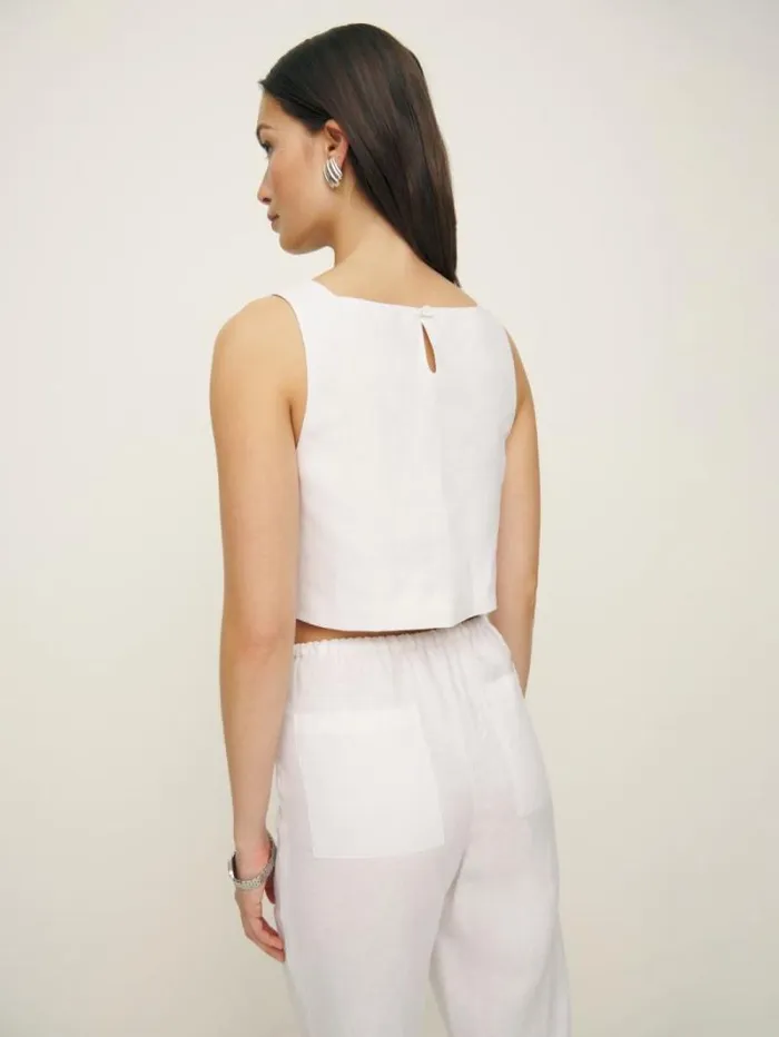 The Reformation Saige Linen Top White 8211 Clothing