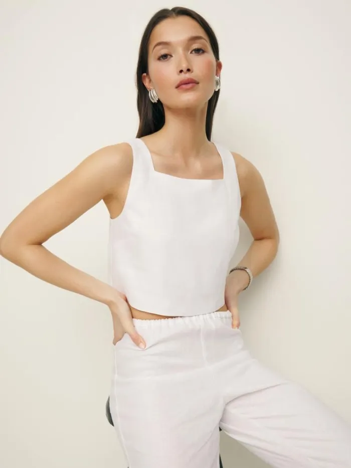 The Reformation Saige Linen Top White 8211 Clothing