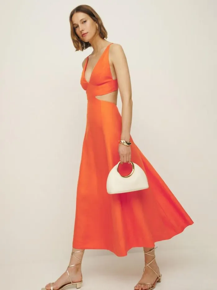 The Reformation Samara Linen Dress Flame 8211 Clothing
