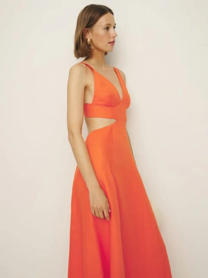 The Reformation Samara Linen Dress Flame 8211 Clothing