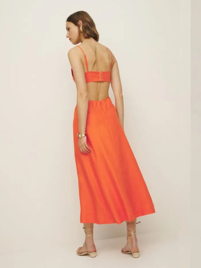 The Reformation Samara Linen Dress Flame 8211 Clothing