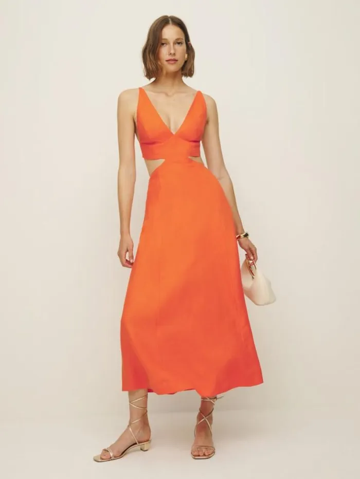 The Reformation Samara Linen Dress Flame 8211 Clothing