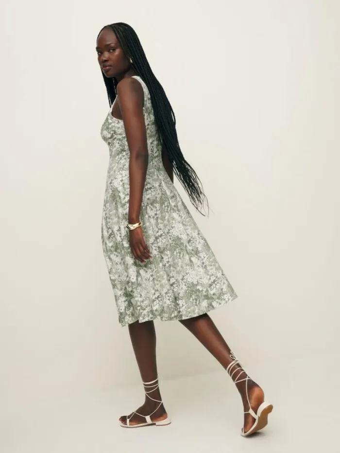 The Reformation Sebastien Linen Dress Glade 8211 Clothing