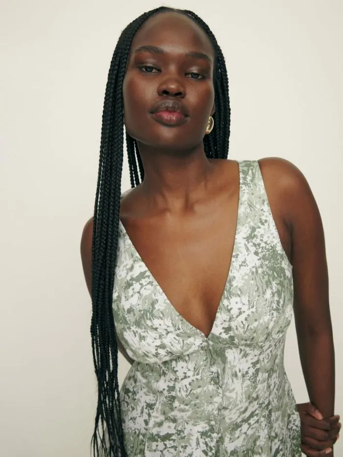 The Reformation Sebastien Linen Dress Glade 8211 Clothing