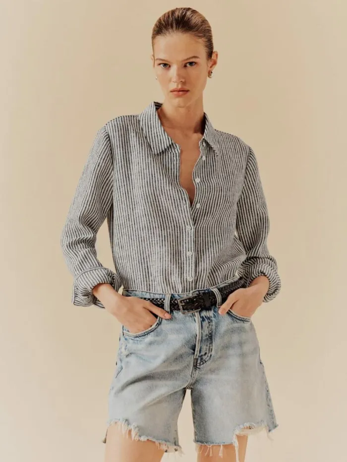 The Reformation Sky Relaxed Linen Top Vineyard 8211 Clothing