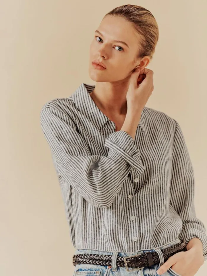 The Reformation Sky Relaxed Linen Top Vineyard 8211 Clothing