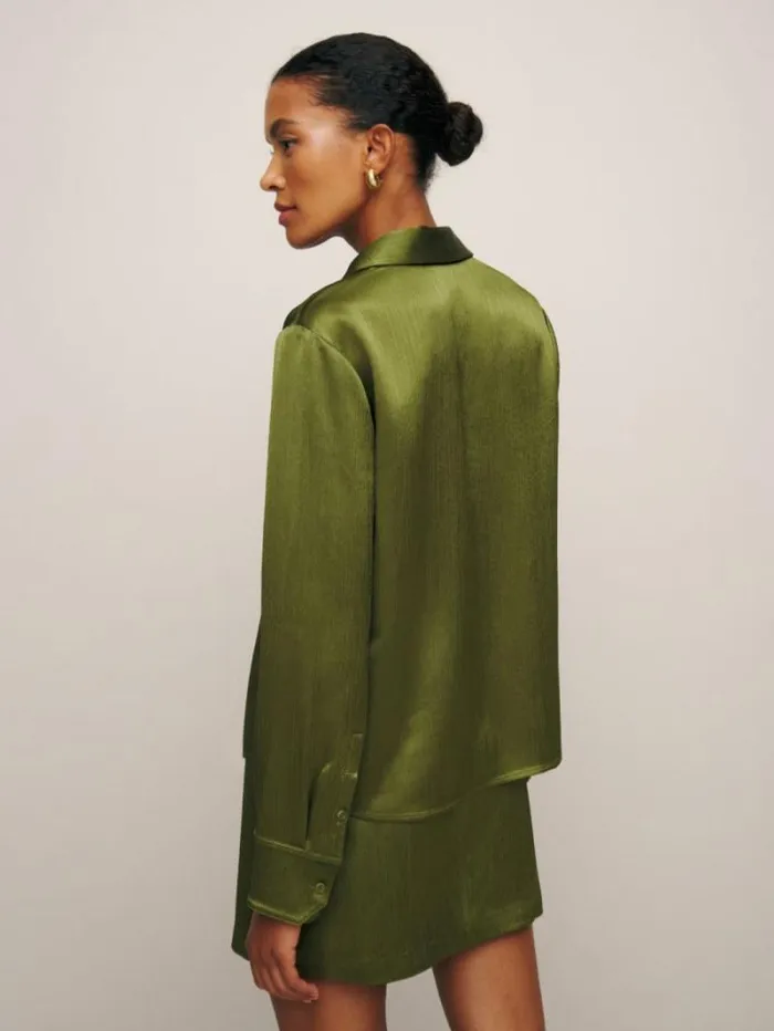 The Reformation Sky Relaxed Satin Top Pear Crinkle 8211 Clothing