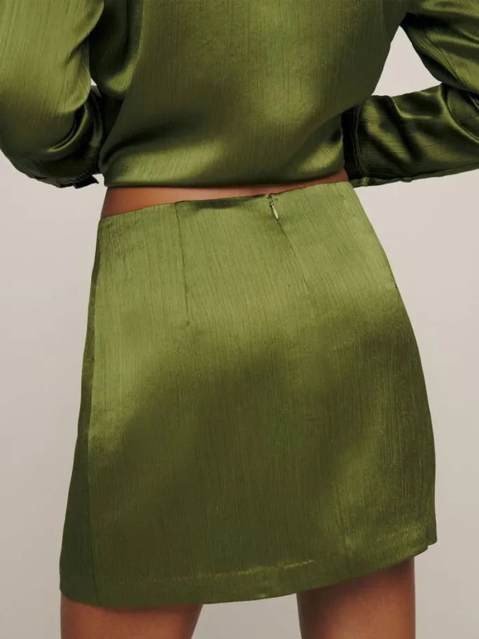 The Reformation Sky Relaxed Satin Top Pear Crinkle 8211 Clothing