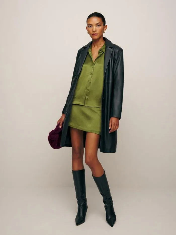 The Reformation Sky Relaxed Satin Top Pear Crinkle 8211 Clothing