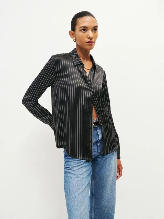 The Reformation Sky Relaxed Silk Top Broadway Stripe 8211 Clothing