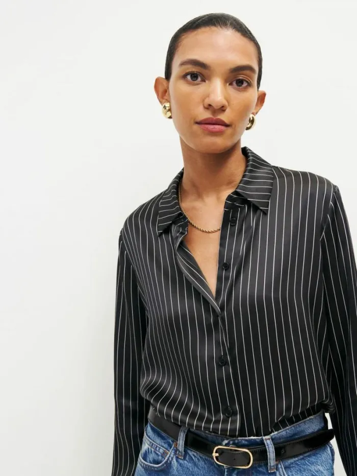 The Reformation Sky Relaxed Silk Top Broadway Stripe 8211 Clothing