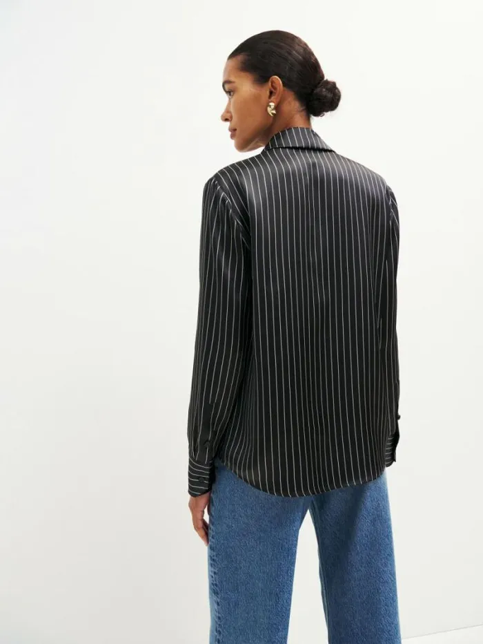 The Reformation Sky Relaxed Silk Top Broadway Stripe 8211 Clothing