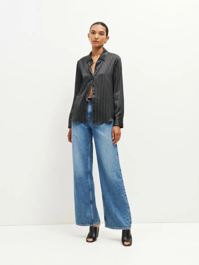 The Reformation Sky Relaxed Silk Top Broadway Stripe 8211 Clothing