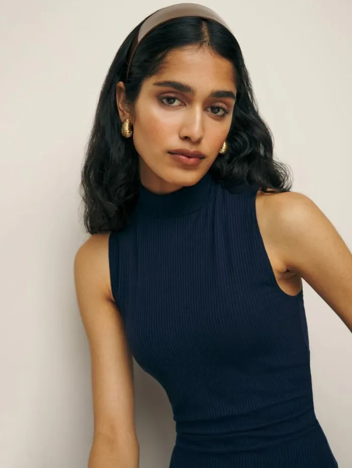 The Reformation Skylar Knit Dress Navy 8211 Clothing