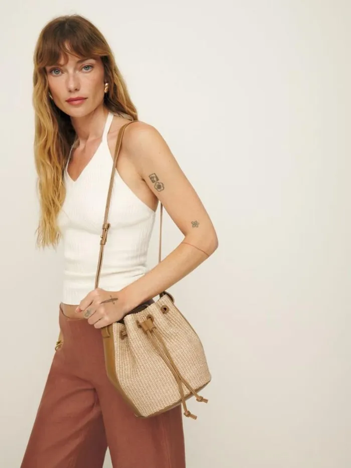 The Reformation Small Ornellia Bucket Bag Natural 8211 Bags