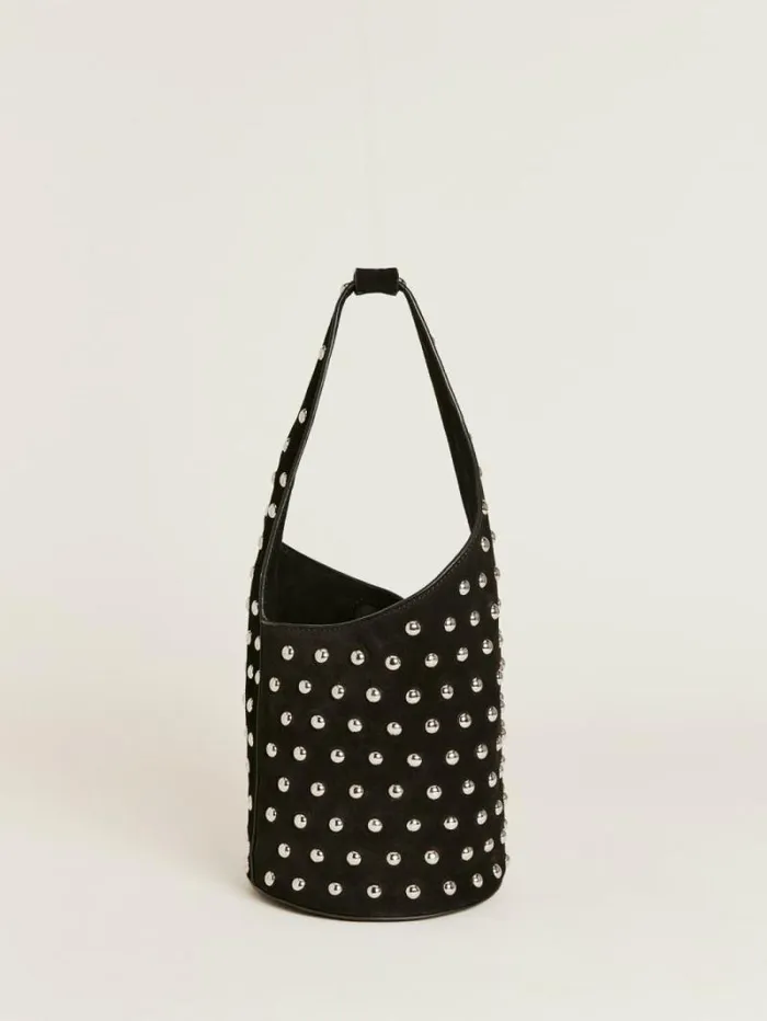 The Reformation Small Silvana Bucket Bag Black Suede With Studs 8211 Bags