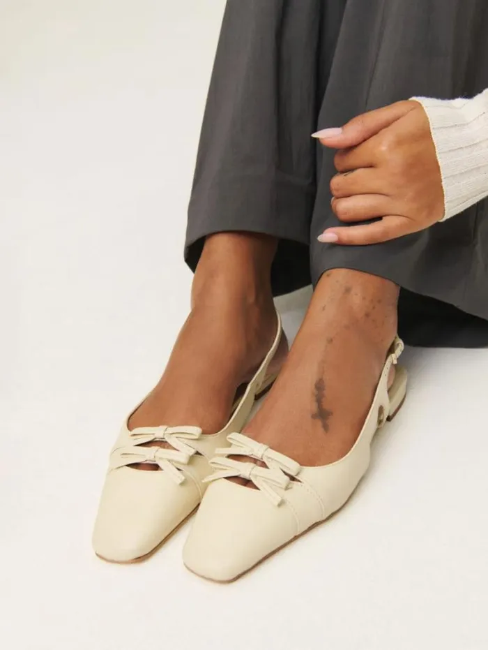The Reformation Tammy Slingback Flat Cream Puff Leather 8211 Shoes