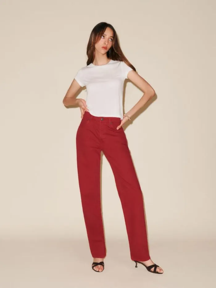 The Reformation The Magnolia Mid Rise Bow Jeans Lipstick 8211 Clothing