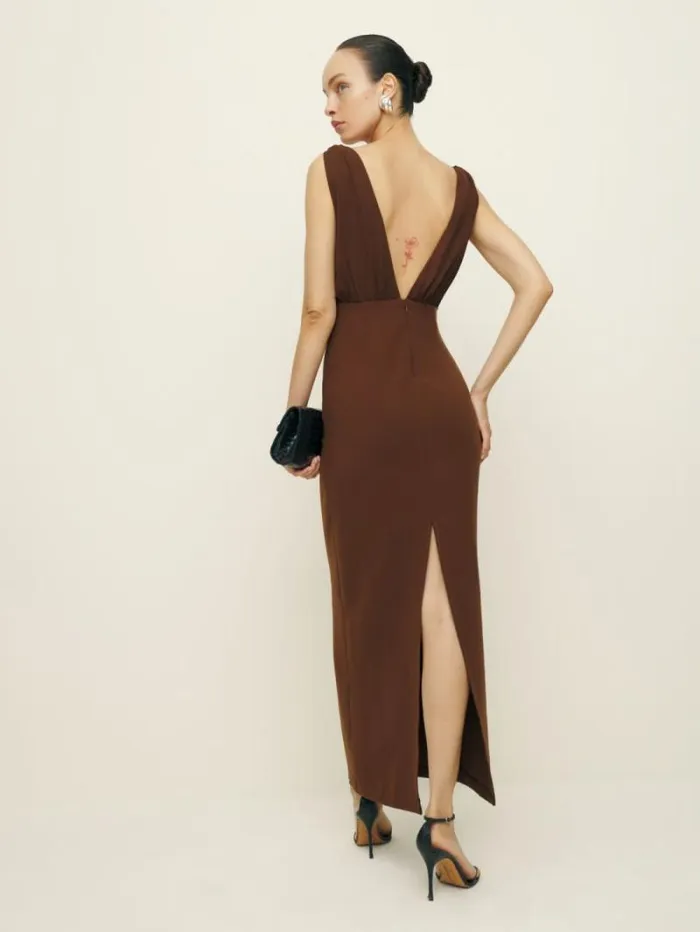The Reformation Velda Dress Chocolate 8211 ClothingWeddings