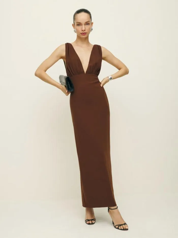 The Reformation Velda Dress Chocolate 8211 ClothingWeddings