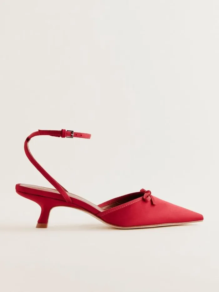 The Reformation Wade Kitten Heel Lipstick Satin 8211 WeddingsShoes