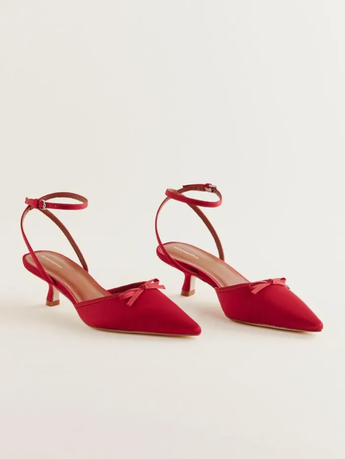 The Reformation Wade Kitten Heel Lipstick Satin 8211 WeddingsShoes