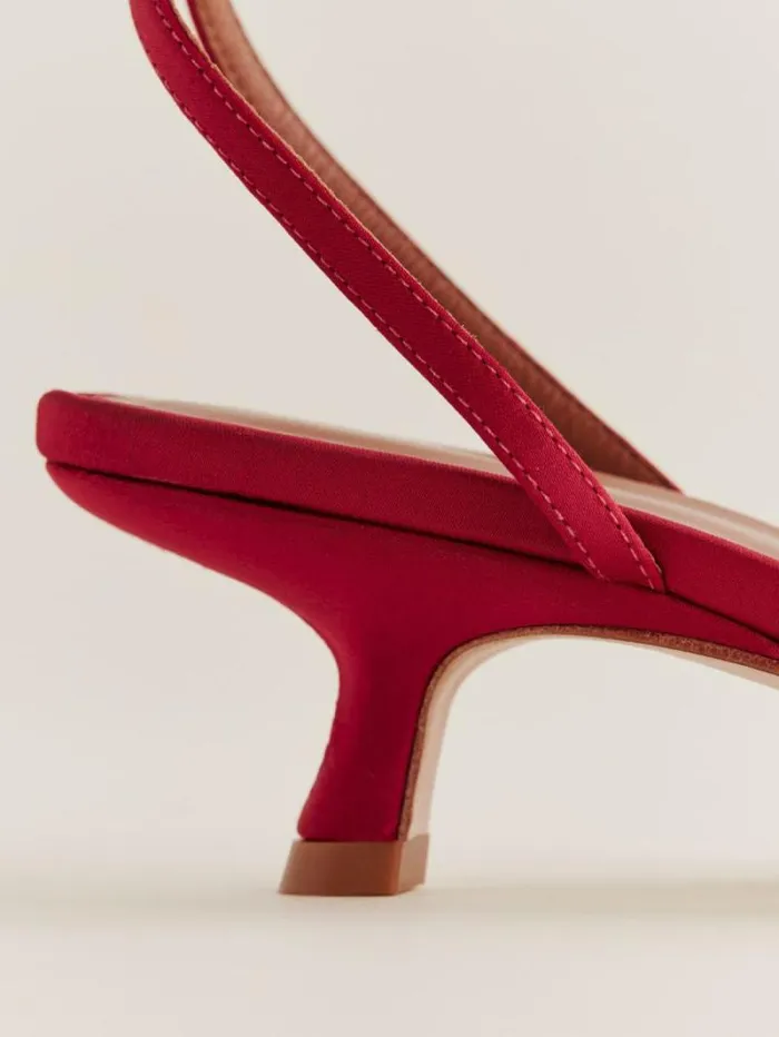 The Reformation Wade Kitten Heel Lipstick Satin 8211 WeddingsShoes