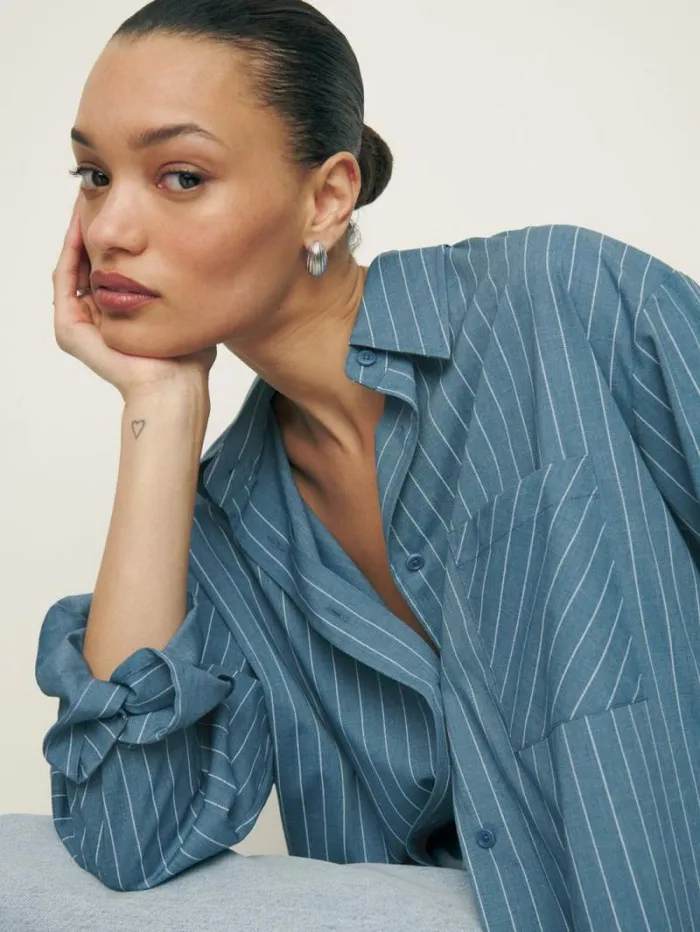 The Reformation Will Oversized Shirt Chambray Stripe 8211 Clothing