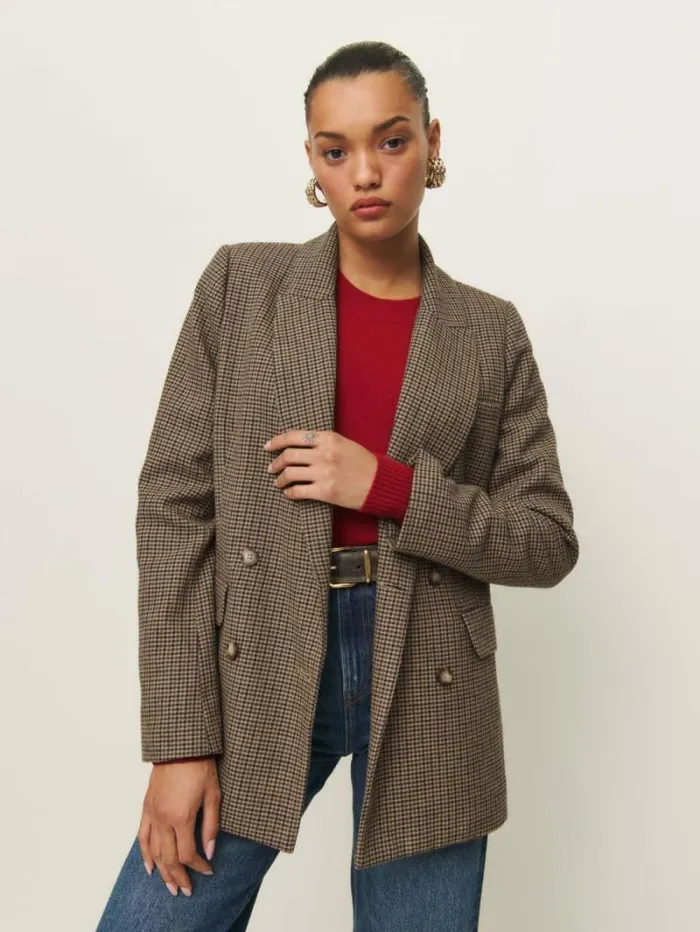 The Reformation Winston Blazer Hazel Check 8211 Clothing