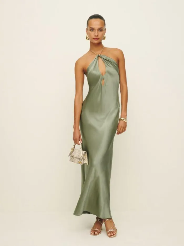 The Reformation Yesenia Silk Dress Artichoke 8211 ClothingWeddings