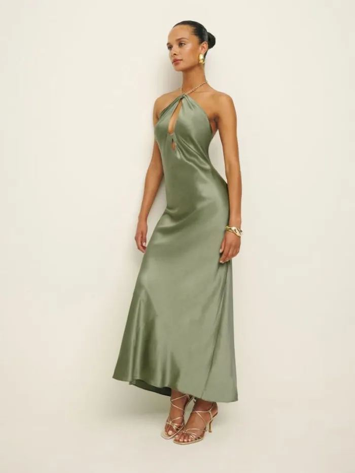 The Reformation Yesenia Silk Dress Artichoke 8211 ClothingWeddings