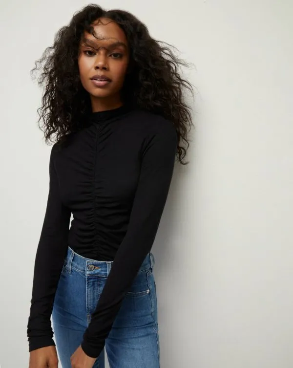 Theresa Ruched Turtleneck Black Women Veronica Beard Tops
