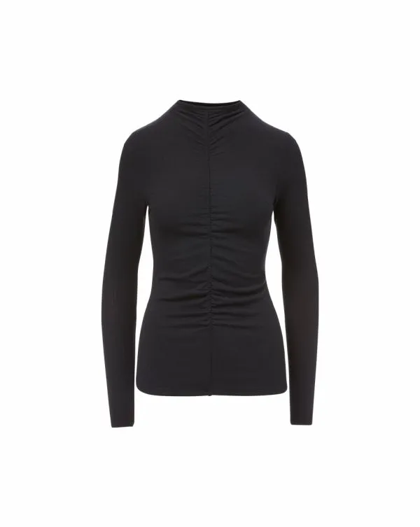 Theresa Ruched Turtleneck Black Women Veronica Beard Tops