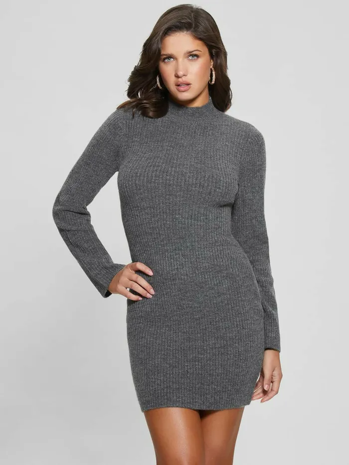 Toki Mock Neck Sweater Dress Dark Coal Heather Women Dresses and Jumpsuits GUESS Toki Mock Neck Sweater Dress Dark Coal Heather Women Dresses and Jumpsuits GUESS