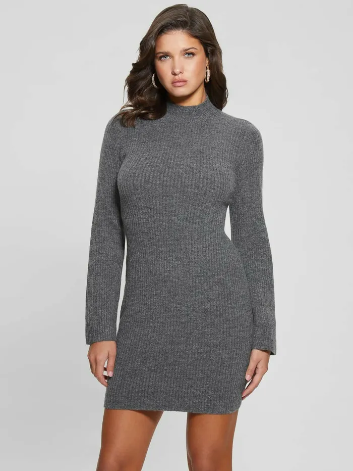 Toki Mock Neck Sweater Dress Dark Coal Heather Women Dresses and Jumpsuits GUESS Toki Mock Neck Sweater Dress Dark Coal Heather Women Dresses and Jumpsuits GUESS