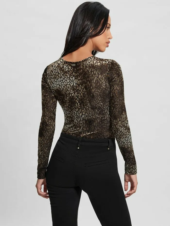 Tops Belinda Velvet Bodysuit Leo Dark Coffee GUESS Women