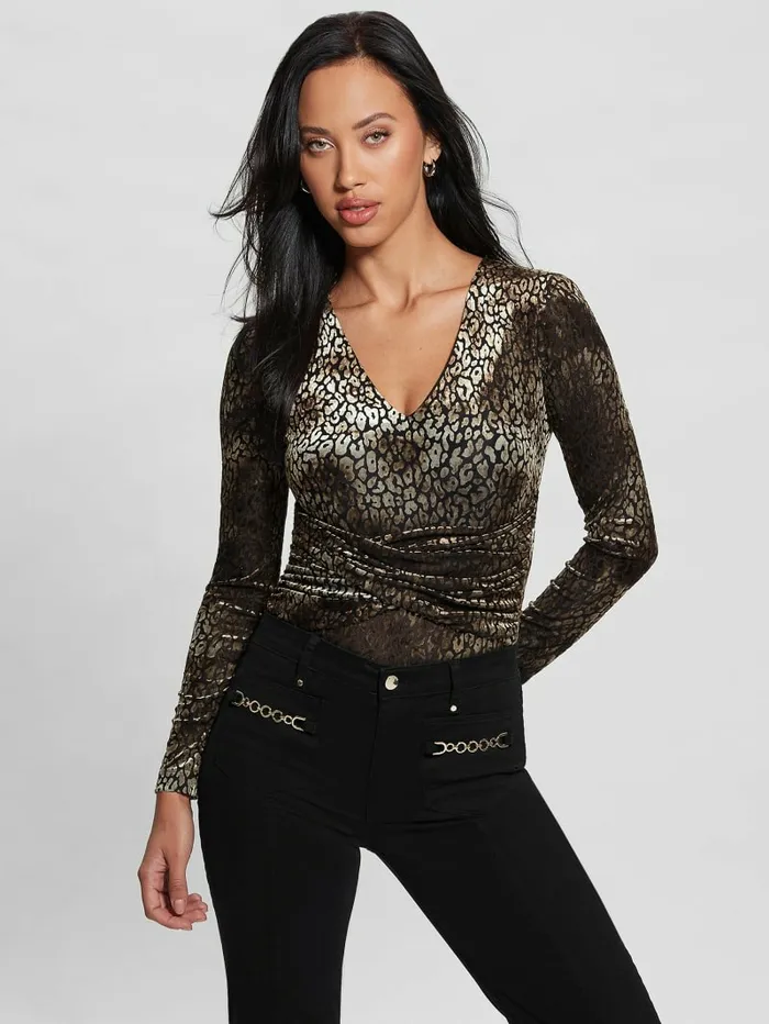 Tops Belinda Velvet Bodysuit Leo Dark Coffee GUESS Women