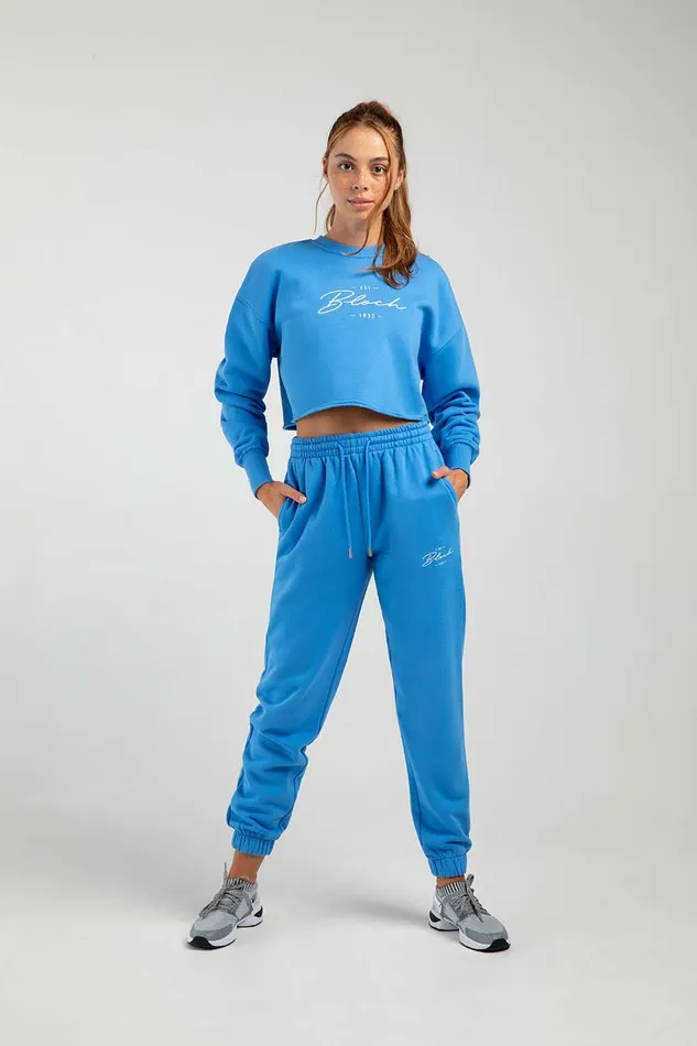 Tops Bloch Adult OffDuty Terry Cropped Crew Azure Blue