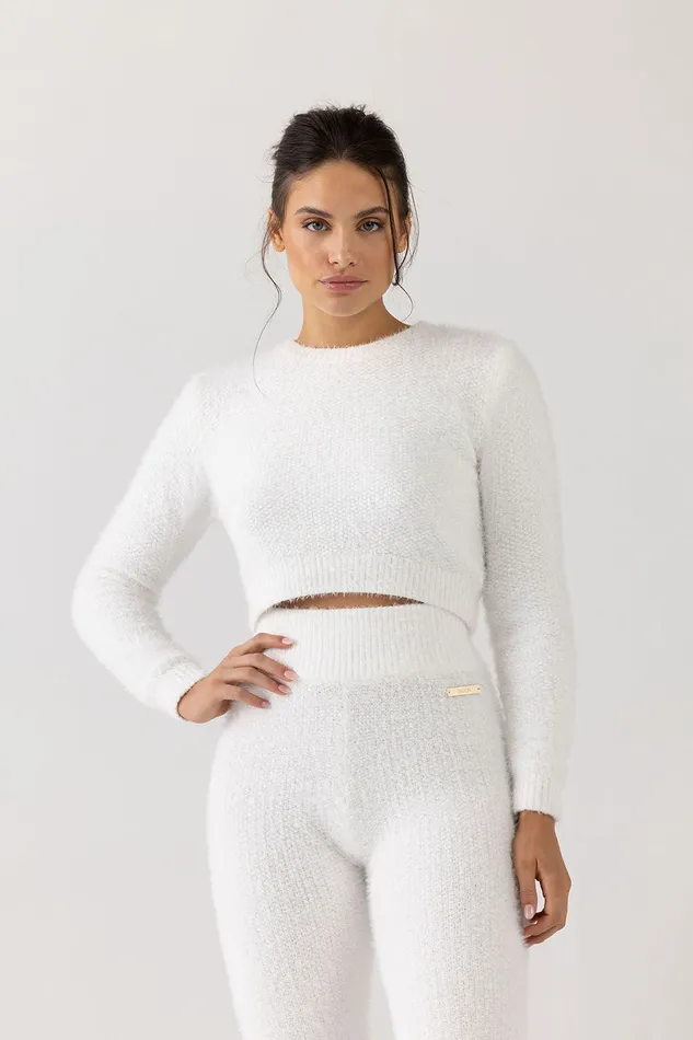 Tops Bloch Popcorn Stitch Crop Top Ivory Bloch Adult