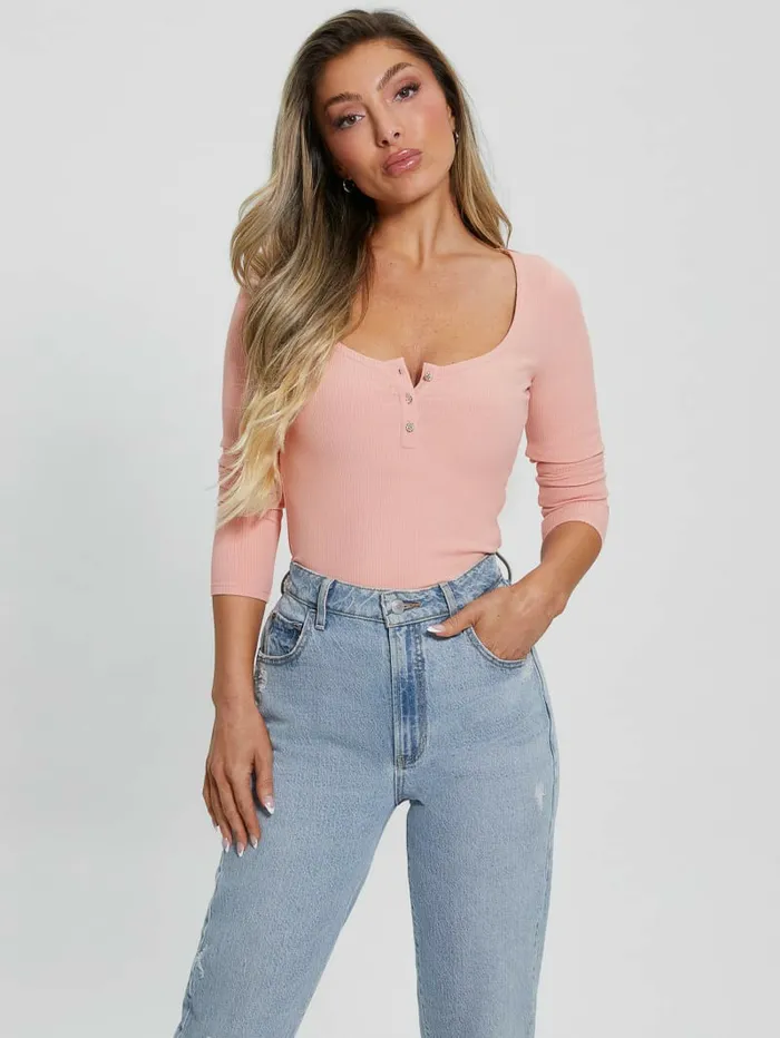 Tops Eco Karlee LongSleeve Henley Smooth Pink GUESS Women Tops Eco Karlee LongSleeve Henley Smooth Pink GUESS Women
