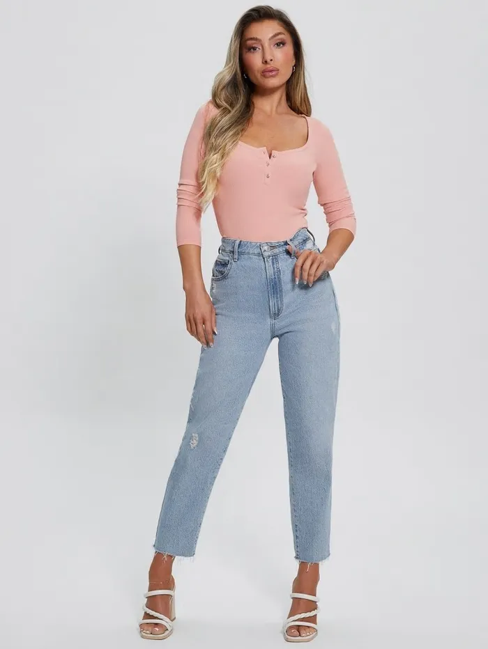 Tops Eco Karlee LongSleeve Henley Smooth Pink GUESS Women Tops Eco Karlee LongSleeve Henley Smooth Pink GUESS Women