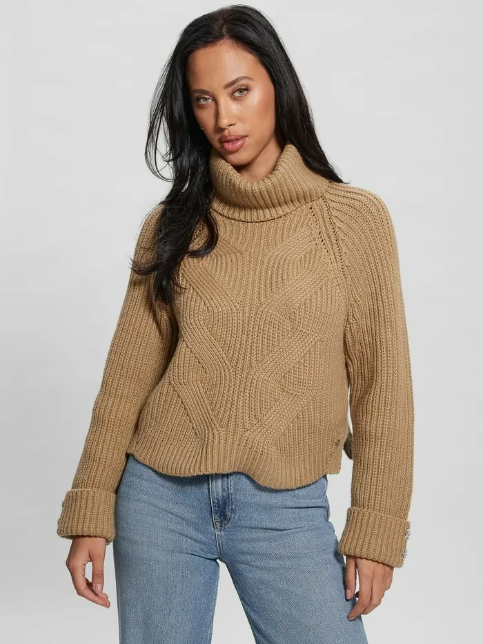 Tops Eco Lois Turtleneck Sweater Toasted Taupe Multi GUESS Women