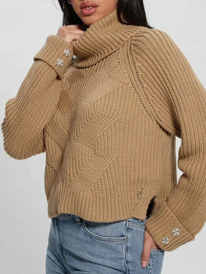 Tops Eco Lois Turtleneck Sweater Toasted Taupe Multi GUESS Women Tops Eco Lois Turtleneck Sweater Toasted Taupe Multi GUESS Women