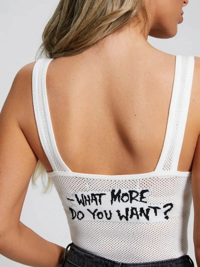 Tops Eco Sleeveless Slogan Bodysuit Dove White Multi GUESS Women