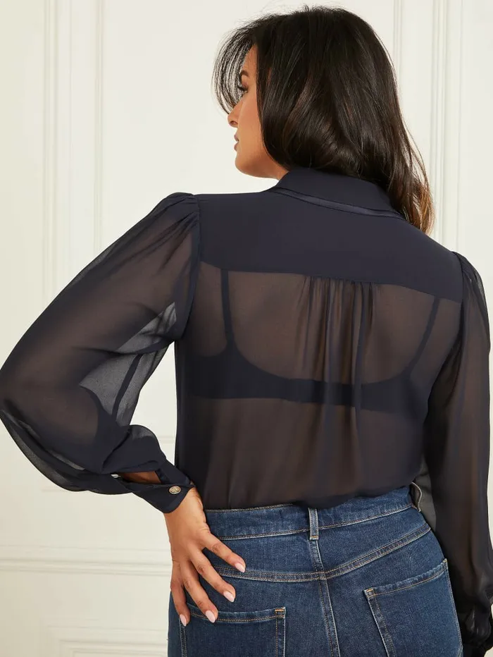 Tops Emily Sheer Shirt Galaxy Blue GUESS Women Tops Emily Sheer Shirt Galaxy Blue GUESS Women