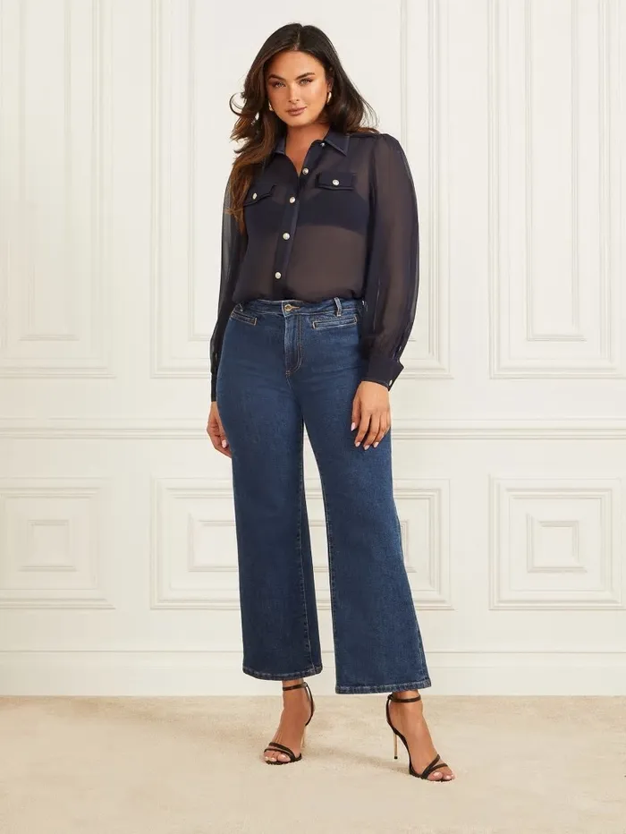 Tops Emily Sheer Shirt Galaxy Blue GUESS Women Tops Emily Sheer Shirt Galaxy Blue GUESS Women