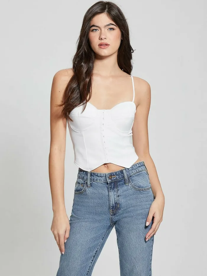 Tops GUESS Women Eco Maia Corset Top Pure White Tops GUESS Women Eco Maia Corset Top Pure White