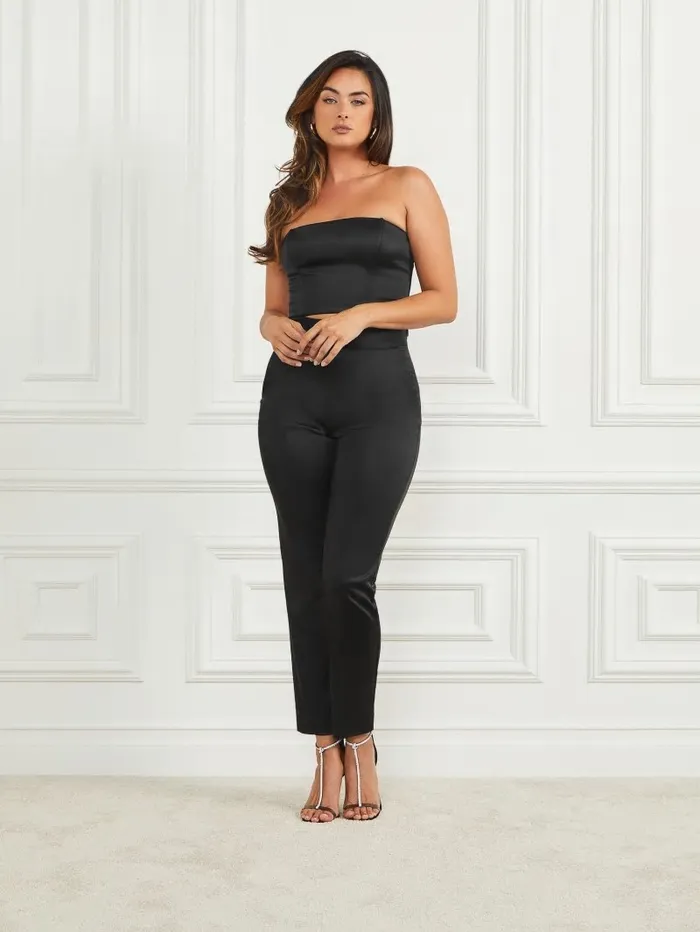 Tops GUESS Women Roxanne Satin Corset Top Black Tops GUESS Women Roxanne Satin Corset Top Black