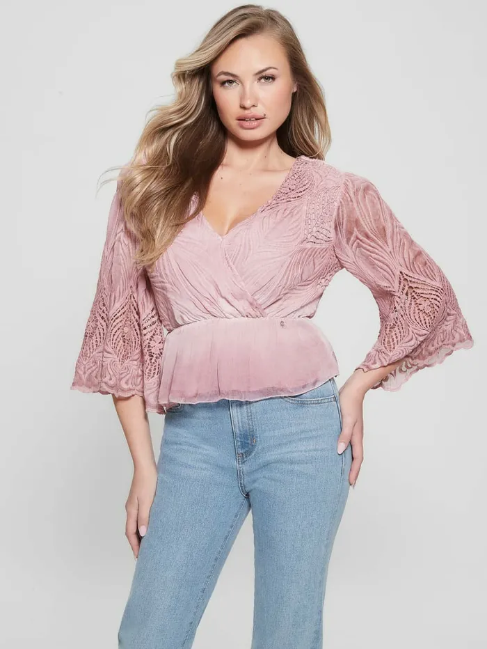 Tops Pam Embroidered Top Vintage Blush Multi 8211 GUESS Women